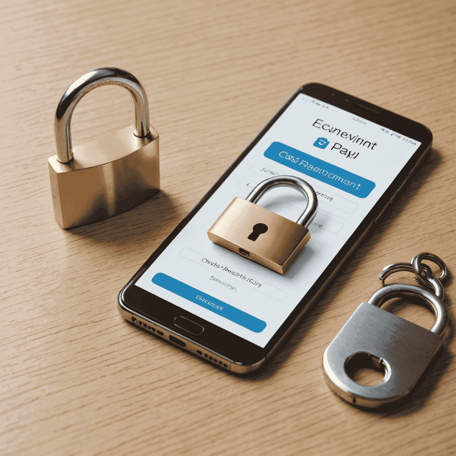 Image représentant la sécurité des paiements en ligne pour la recharge mobile, montrant un smartphone, un cadenas et des symboles de sécurité