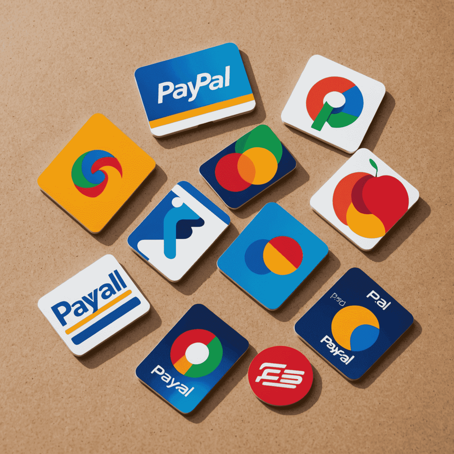 Logos de différents portefeuilles électroniques comme PayPal, Google Pay, Apple Pay