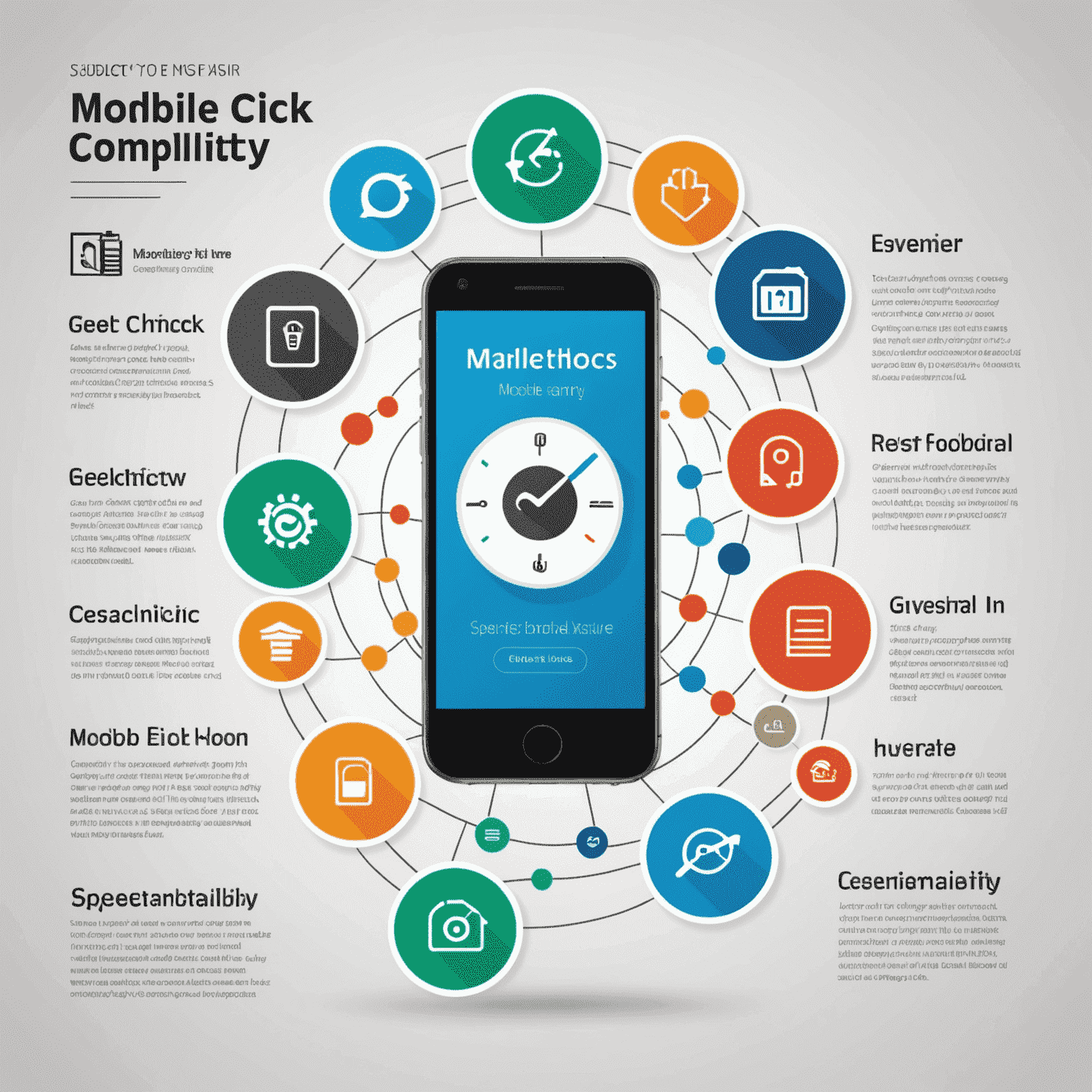 Infographie montrant les avantages de mobile-click.com avec des icônes représentant la rapidité, la sécurité, la disponibilité et la compatibilité